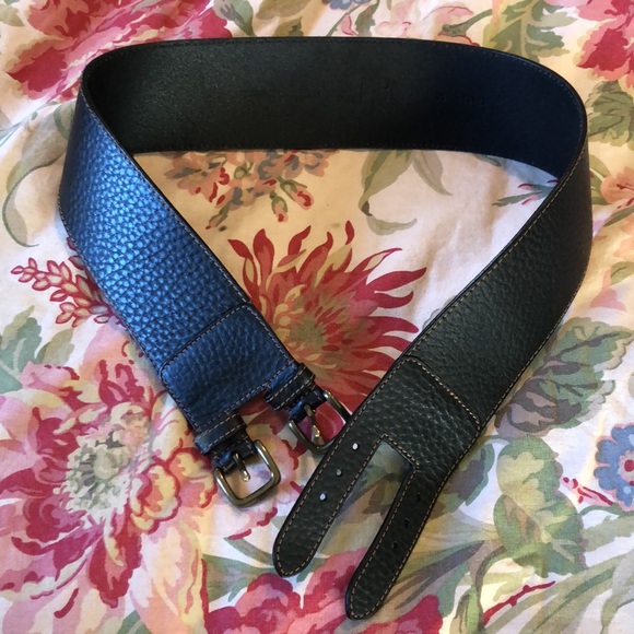 Vtg Y2K ANN TAYLOR LOFT Size Medium Dual Buckle Belt LEATHER Dual Buckle Brass - Picture 6 of 16